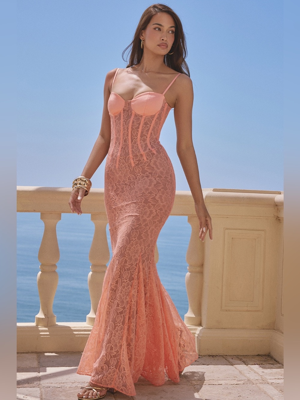 House of CB Cordelia Sorbet Lace Godet Maxi Dress - Picture 9 of 12